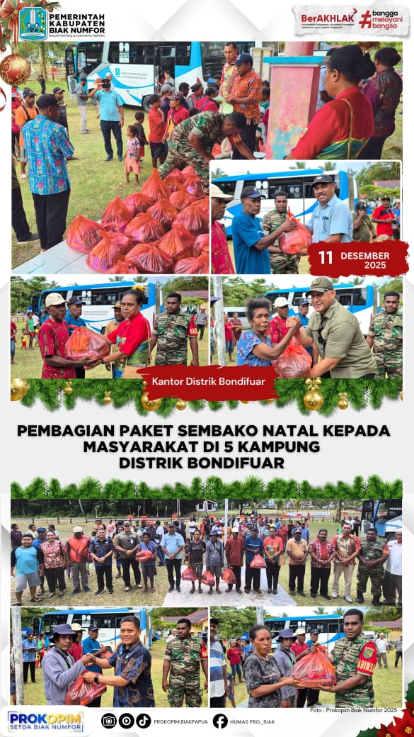 Pembagian paket sembako natal kepada masyarakat di 5 Kampung  Distrik Bondifuar
